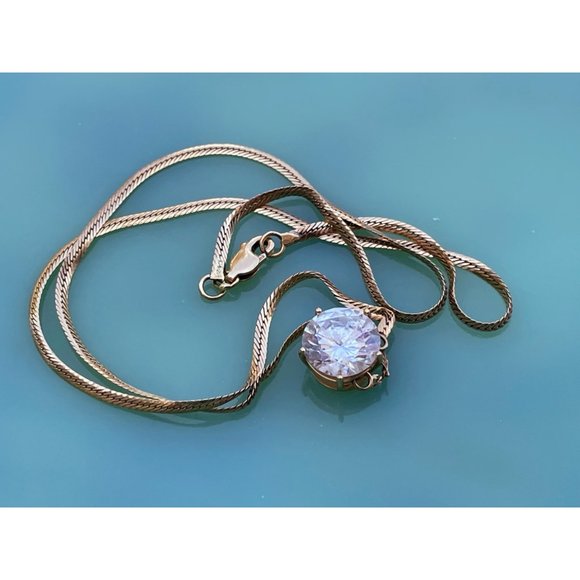 Vintage 14K Gold Serpentine Chain With 3 Carat Clear Tourmaline 4 grams - Picture 2 of 16